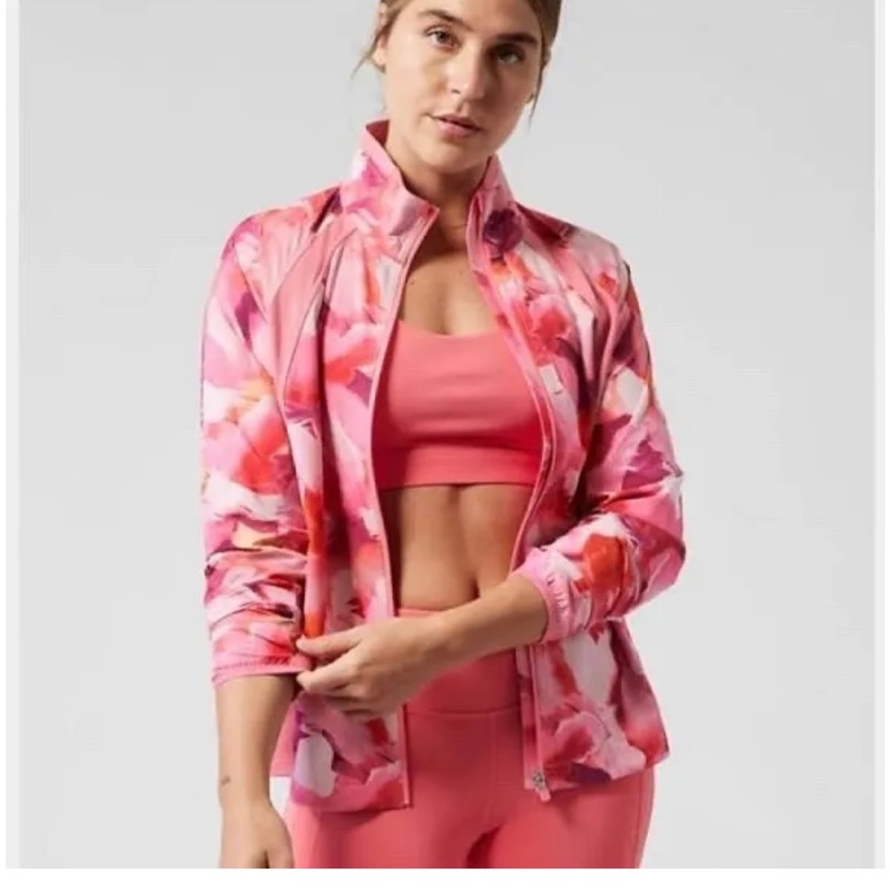 Athleta Run With It Printed Jacket Energy Coral Size XS